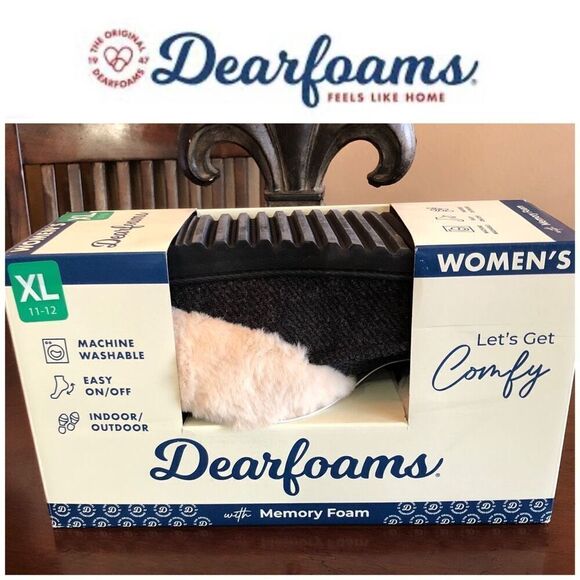 DEARFOAMS - 🎉HP🎉 NWT - Ladies Size XL (11-12) Total Comfort Slippers in Black - Picture 1 of 11